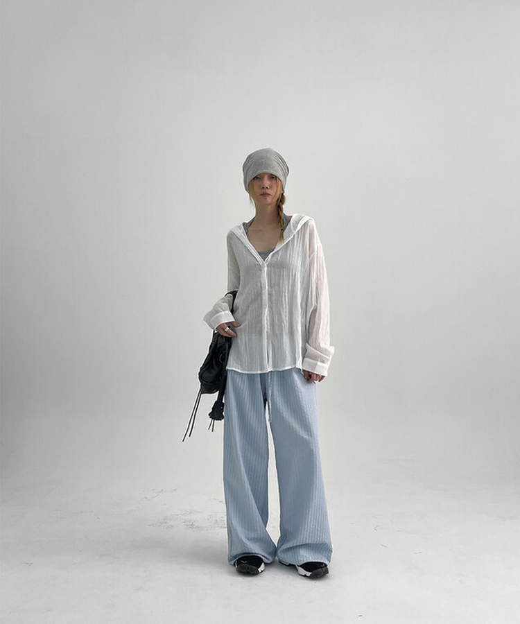ストライプバンディングワイドパンツ LIGHT BLUE