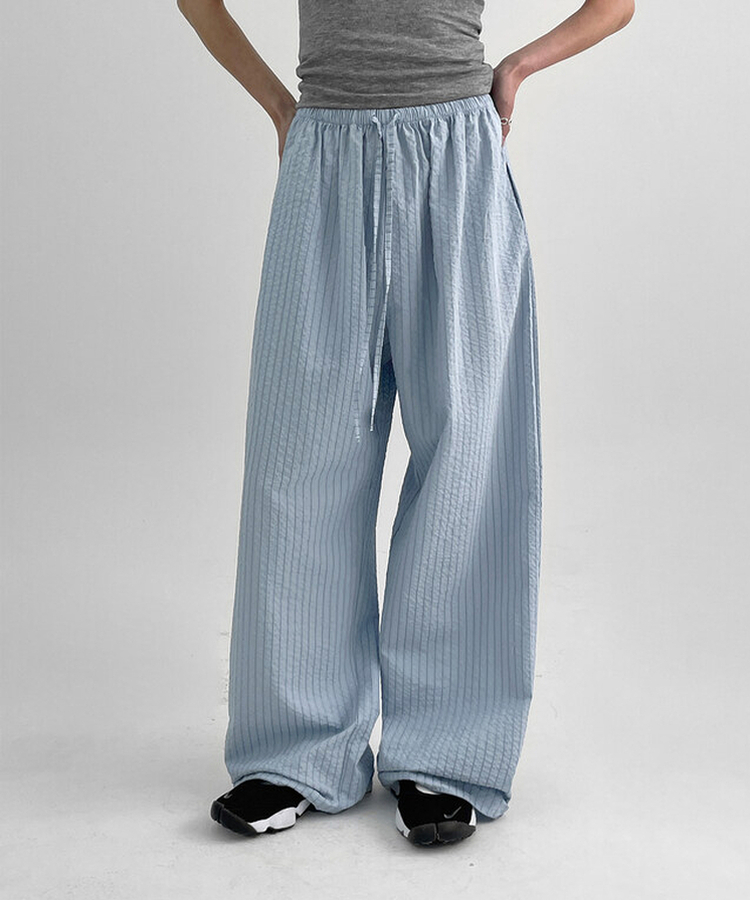 ストライプバンディングワイドパンツ LIGHT BLUE