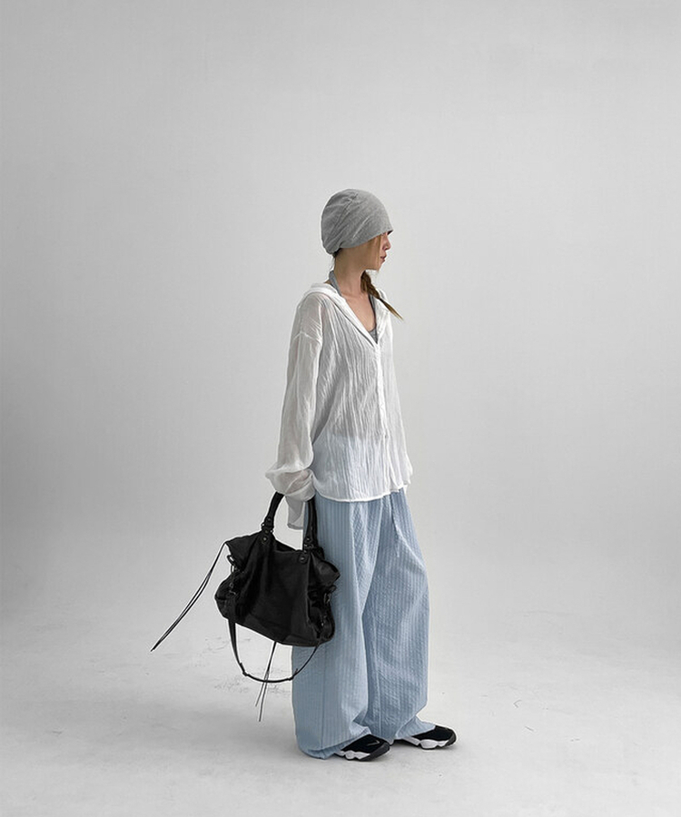 ストライプバンディングワイドパンツ LIGHT BLUE