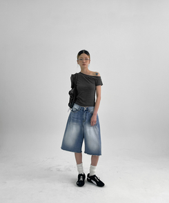ショートパンツ バックポケットバミューダデニムパンツ BLUE