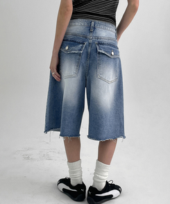 ショートパンツ バックポケットバミューダデニムパンツ BLUE