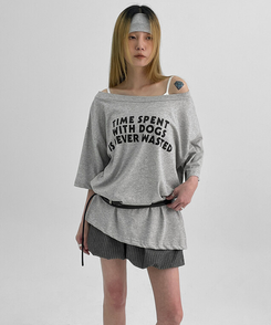 半袖Tシャツ レタリングオフショルダー半袖Tシャツ GREY