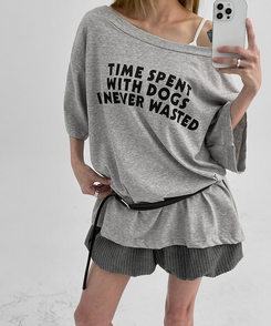 半袖Tシャツ レタリングオフショルダー半袖Tシャツ GREY
