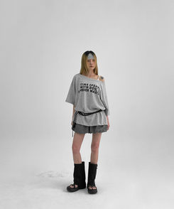 半袖Tシャツ レタリングオフショルダー半袖Tシャツ GREY