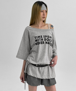 半袖Tシャツ レタリングオフショルダー半袖Tシャツ GREY