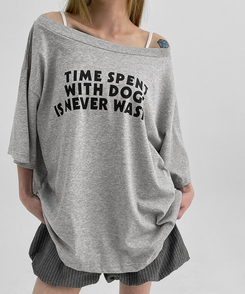 半袖Tシャツ レタリングオフショルダー半袖Tシャツ GREY
