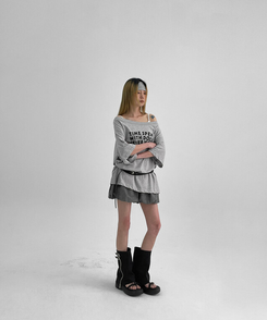 半袖Tシャツ レタリングオフショルダー半袖Tシャツ GREY