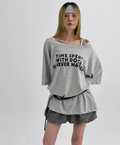 半袖Tシャツ レタリングオフショルダー半袖Tシャツ GREY