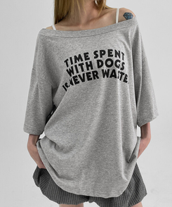 半袖Tシャツ レタリングオフショルダー半袖Tシャツ GREY