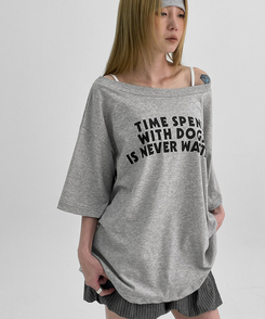 半袖Tシャツ レタリングオフショルダー半袖Tシャツ GREY