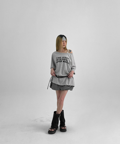 半袖Tシャツ レタリングオフショルダー半袖Tシャツ GREY