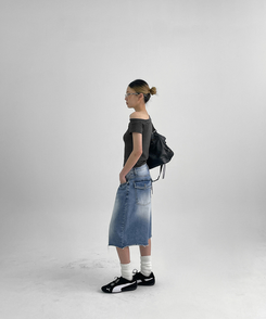 半袖Tシャツ スリムワンショルダー半袖Tシャツ STRIPE+BLACK