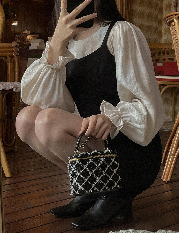 나인 에이라인 뷔스티에 미니 원피스 블랙