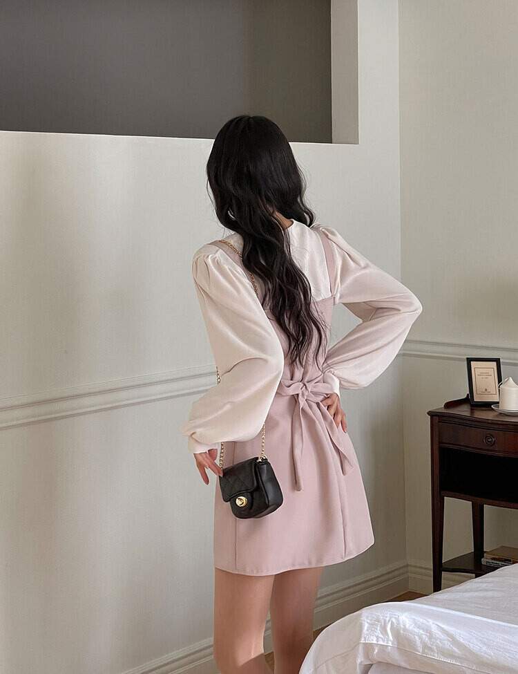 나인 에이라인 뷔스티에 미니 원피스 핑크