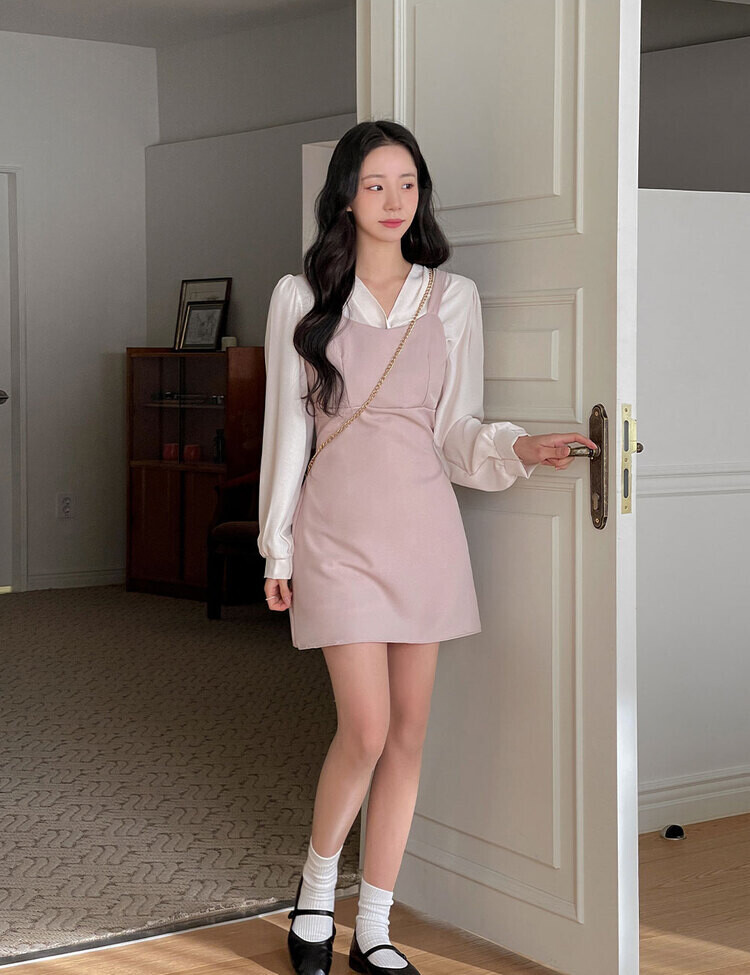 나인 에이라인 뷔스티에 미니 원피스 핑크