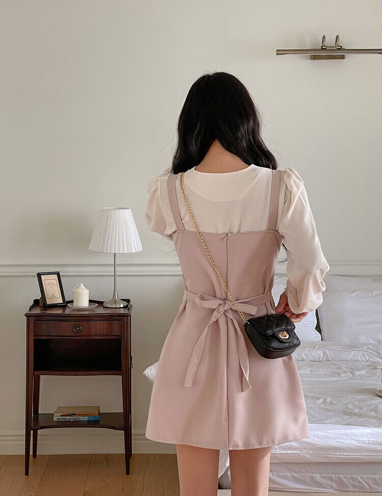 나인 에이라인 뷔스티에 미니 원피스 핑크