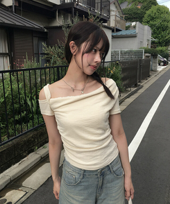 半袖Tシャツ ショルダーレース半袖Tシャツ IVORY