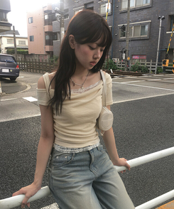 半袖Tシャツ ショルダーレース半袖Tシャツ IVORY
