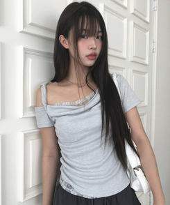 半袖Tシャツ ショルダーレース半袖Tシャツ SKY BLUE