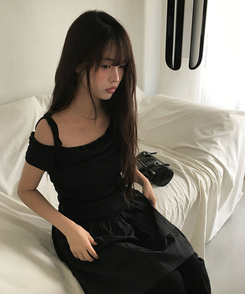 半袖Tシャツ ショルダーレース半袖Tシャツ BLACK