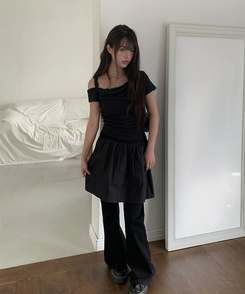半袖Tシャツ ショルダーレース半袖Tシャツ BLACK