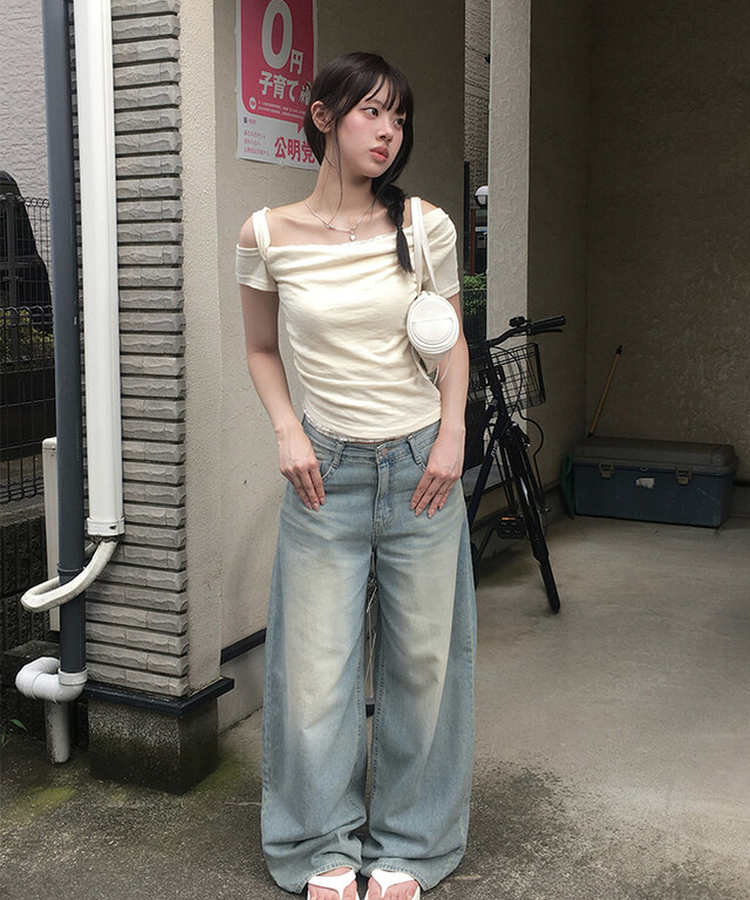 ショルダーレース半袖Tシャツ IVORY