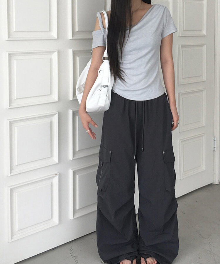 ショルダーレース半袖Tシャツ SKY BLUE