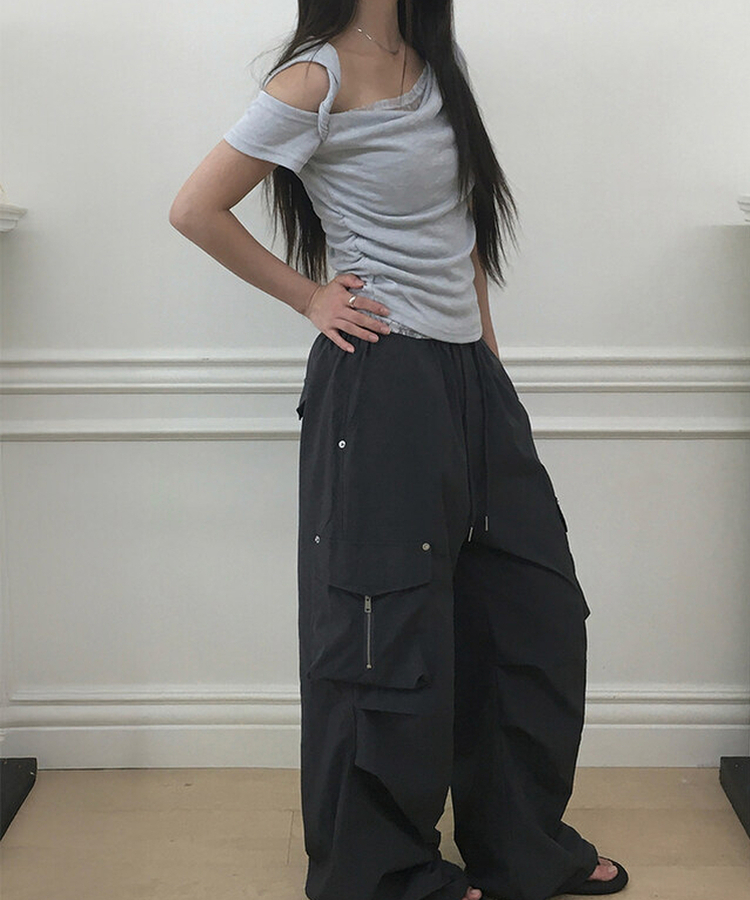 ショルダーレース半袖Tシャツ SKY BLUE