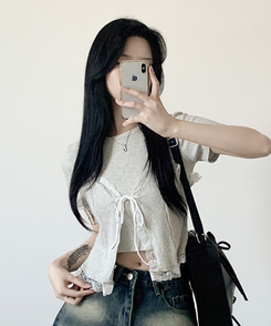 半袖Tシャツ 【SET】レースビスチェ半袖Tシャツ GRAY