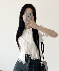 半袖Tシャツ 【SET】レースビスチェ半袖Tシャツ WHITE