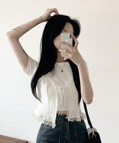 半袖Tシャツ 【SET】レースビスチェ半袖Tシャツ WHITE