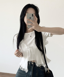 半袖Tシャツ 【SET】レースビスチェ半袖Tシャツ WHITE