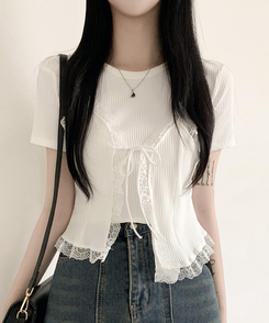 半袖Tシャツ 【SET】レースビスチェ半袖Tシャツ WHITE