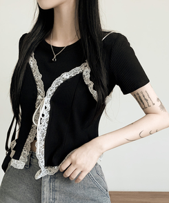 半袖Tシャツ 【SET】レースビスチェ半袖Tシャツ BLACK