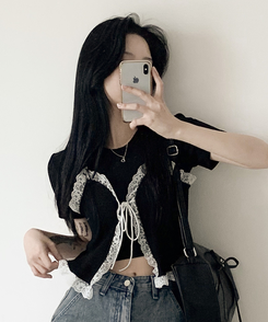 半袖Tシャツ 【SET】レースビスチェ半袖Tシャツ BLACK