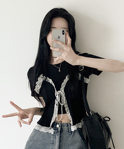 半袖Tシャツ 【SET】レースビスチェ半袖Tシャツ BLACK