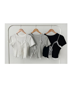 半袖Tシャツ 【SET】レースビスチェ半袖Tシャツ