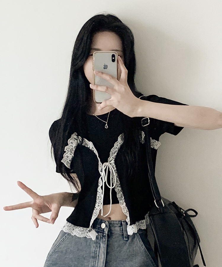 【SET】レースビスチェ半袖Tシャツ BLACK