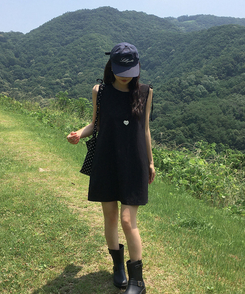 ミニワンピース リボンストリングナイロンミニワンピース BLACK