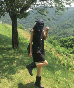 ミニワンピース リボンストリングナイロンミニワンピース BLACK
