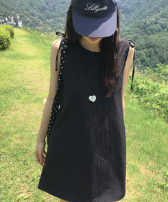 ミニワンピース リボンストリングナイロンミニワンピース BLACK