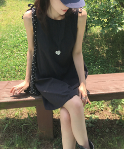 ミニワンピース リボンストリングナイロンミニワンピース BLACK