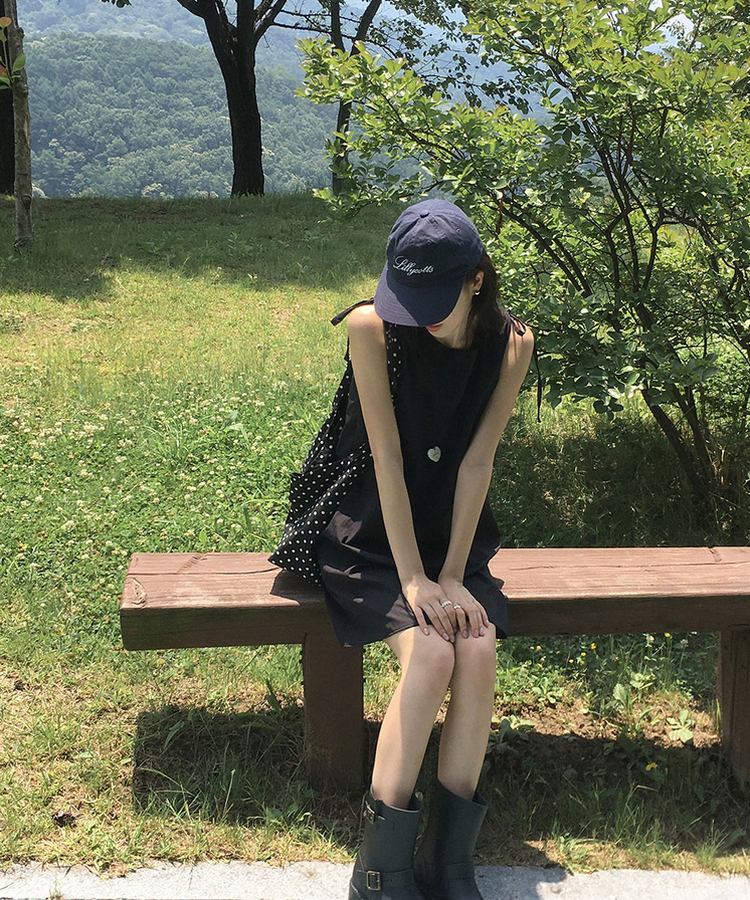 リボンストリングナイロンミニワンピース BLACK