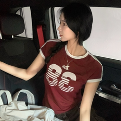 半袖Tシャツ ラインレタリングナンバー半袖Tシャツ RED