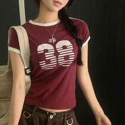 半袖Tシャツ ラインレタリングナンバー半袖Tシャツ RED