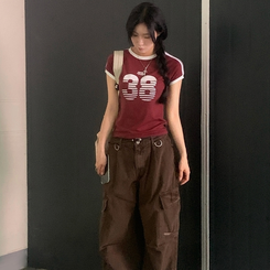 半袖Tシャツ ラインレタリングナンバー半袖Tシャツ RED