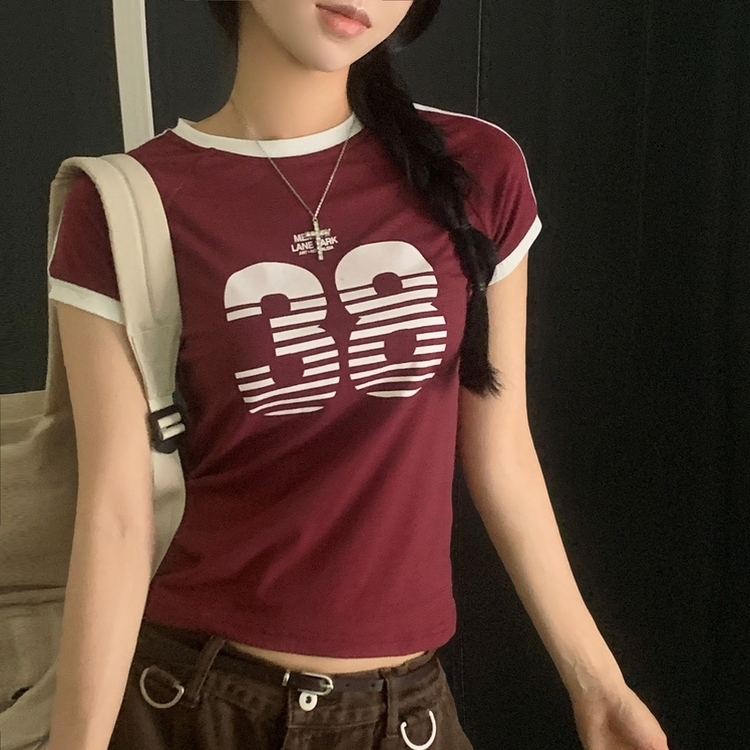 ラインレタリングナンバー半袖Tシャツ RED