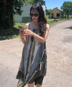 ロングワンピース レイヤードビスチェロングワンピース KHAKI