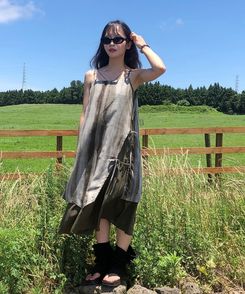 ロングワンピース レイヤードビスチェロングワンピース KHAKI