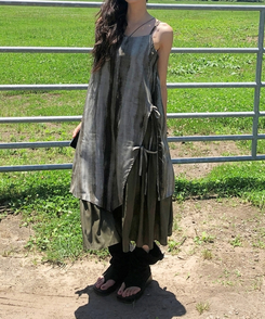 ロングワンピース レイヤードビスチェロングワンピース KHAKI